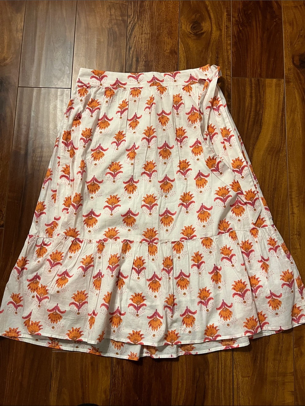 J. Crew White Maxi Skirt with Pink & Orange Floral Print